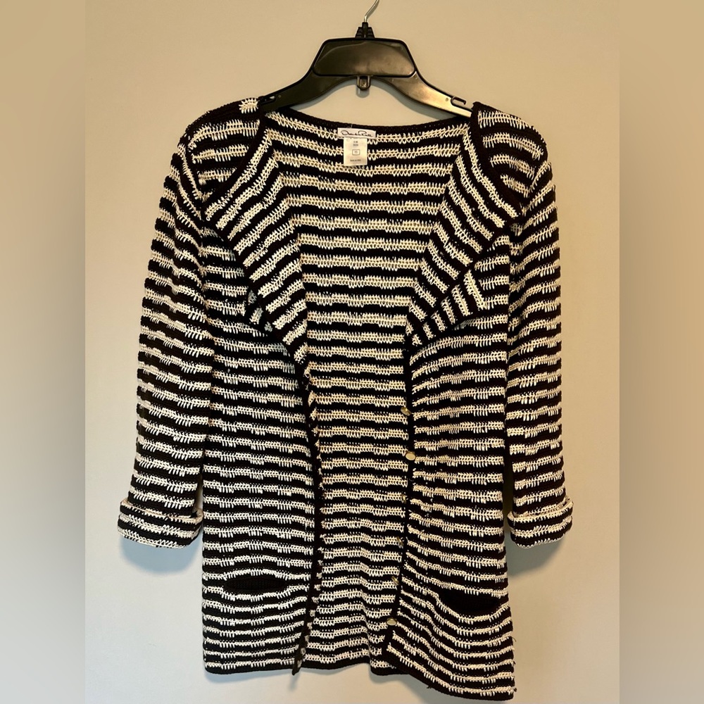 Oscar de laRenta chocolate brown and cream knit sweater, Size XS